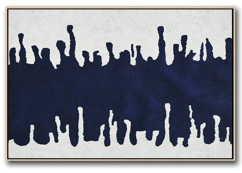 Original Abstract Oil Paintings,Horizontal Navy Painting Abstract Minimalist Art On Canvas,Hand Painted Aclylic Painting On Canvas
